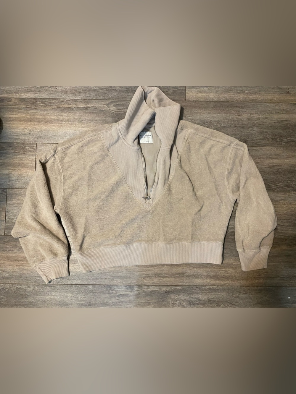 Abercrombie & Fitch Beige Cropped Cowl Neck Half-Zip Sweater